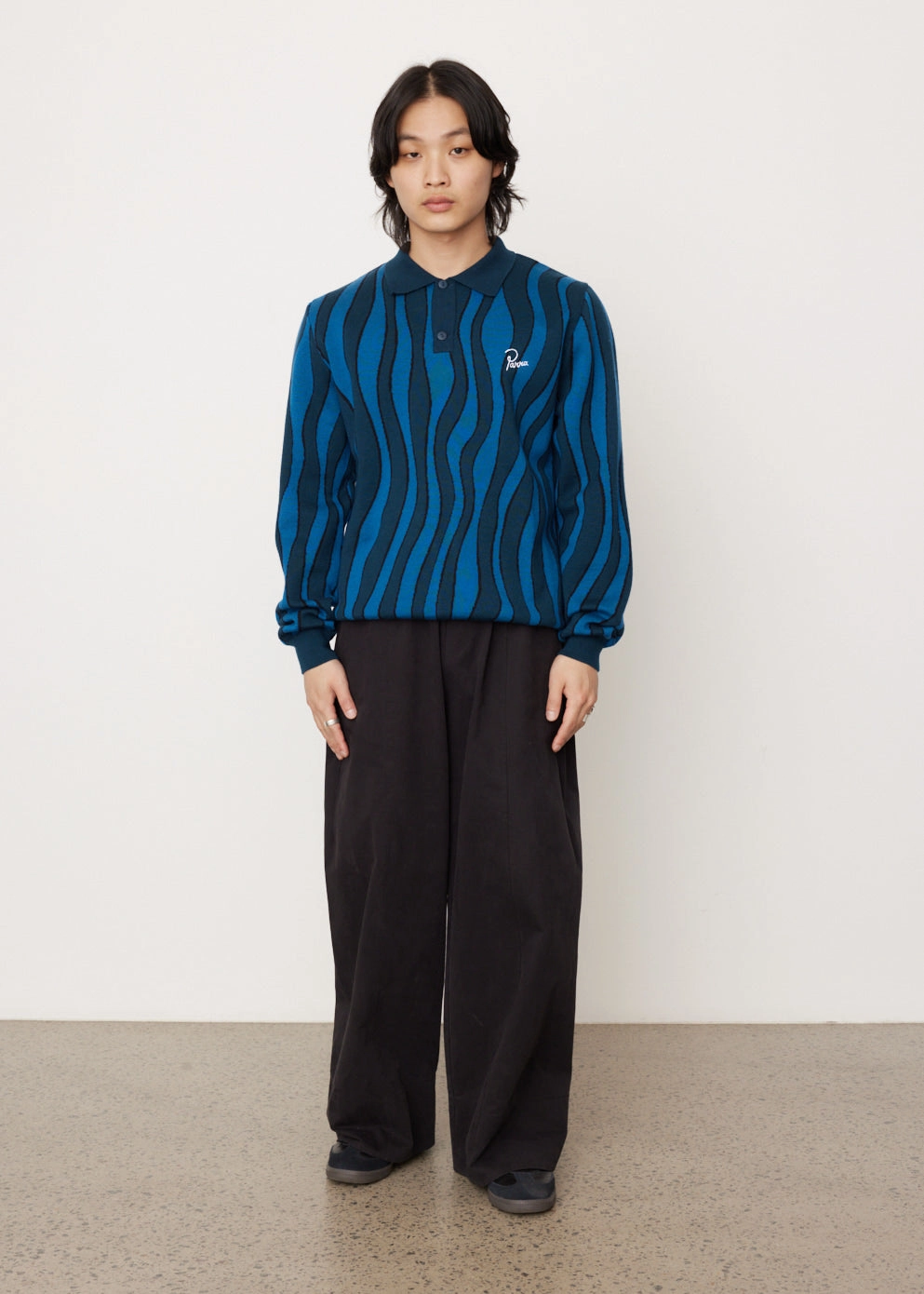Aqua Weed Waves Knitted Polo Shirt