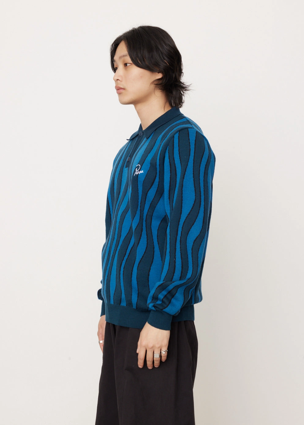 Aqua Weed Waves Knitted Polo Shirt