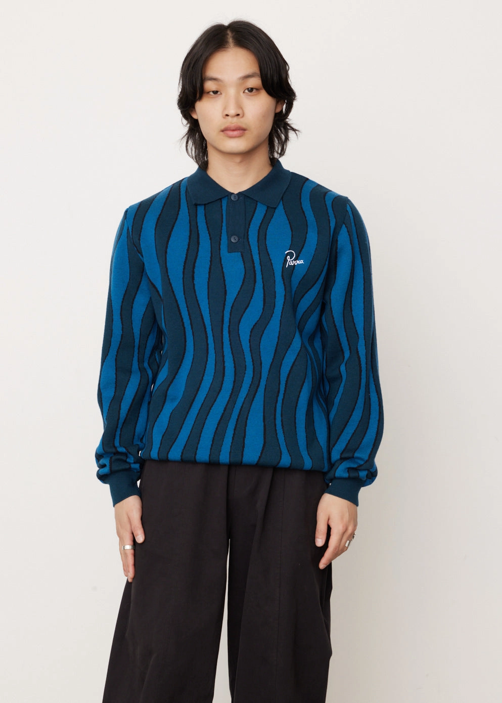 Aqua Weed Waves Knitted Polo Shirt