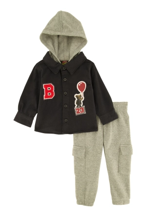 Baby Boys 12-24M B Patch Graphic Shacket and Sweatpants