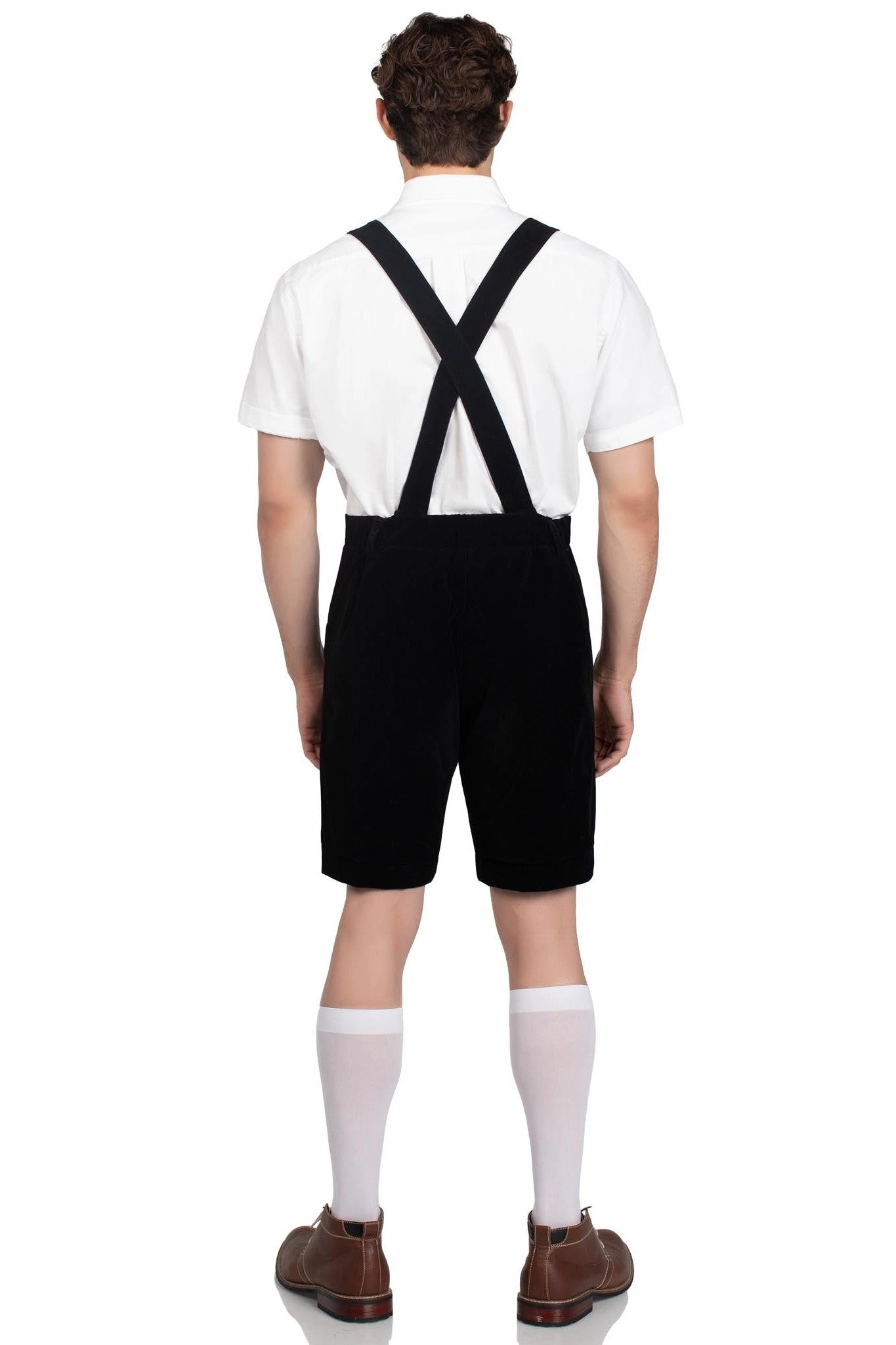 Bavarian Lederhosen Embroidered Stretch Velveteen, Bib Suspenders