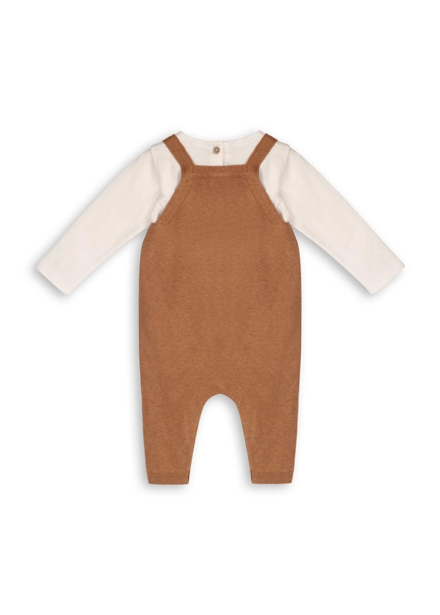 Bear Sweater Knit Overall Bodysuit Set - Chai Spice