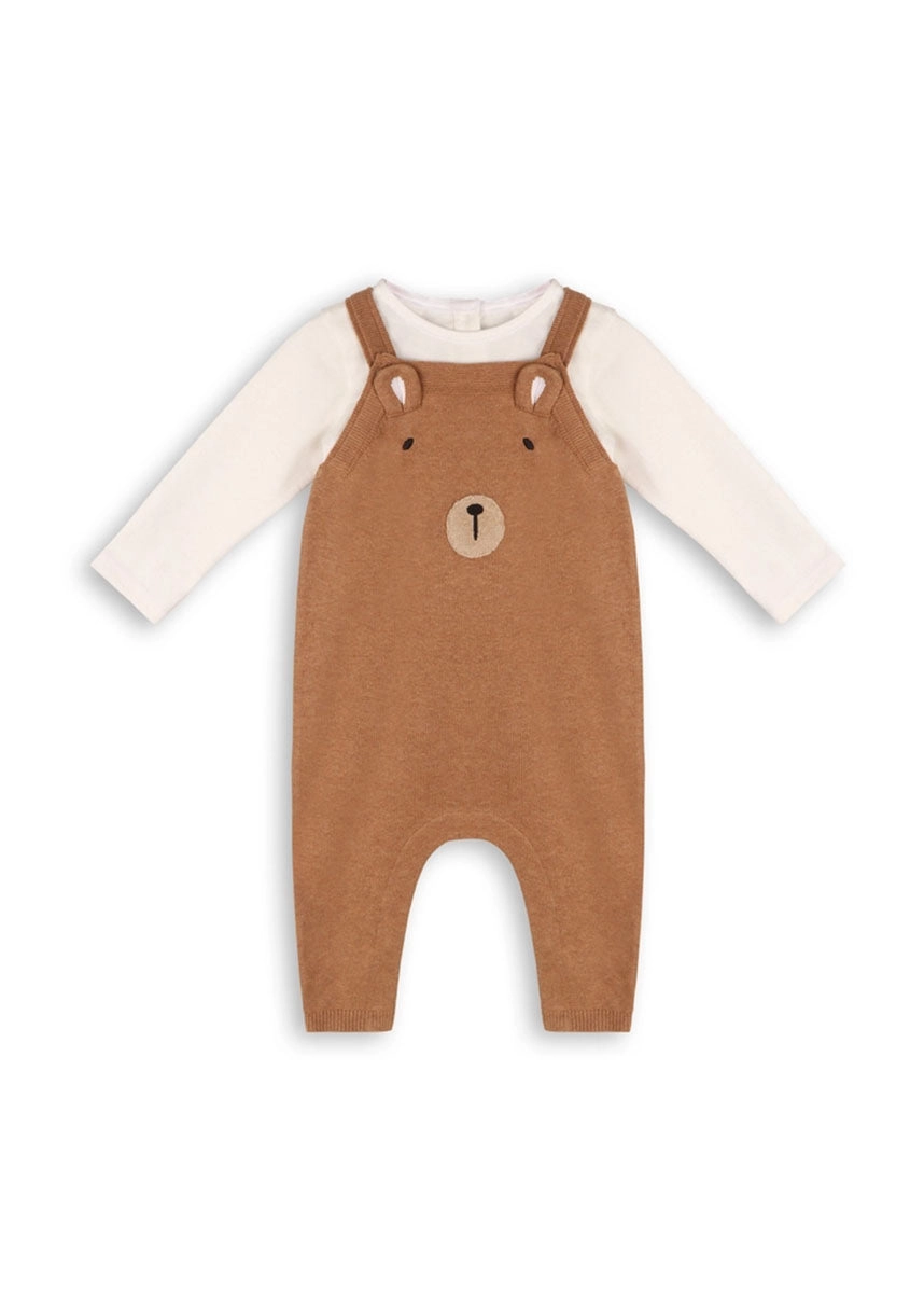 Bear Sweater Knit Overall Bodysuit Set - Chai Spice