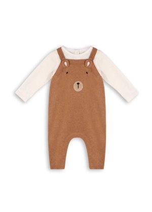 Bear Sweater Knit Overall Bodysuit Set - Chai Spice