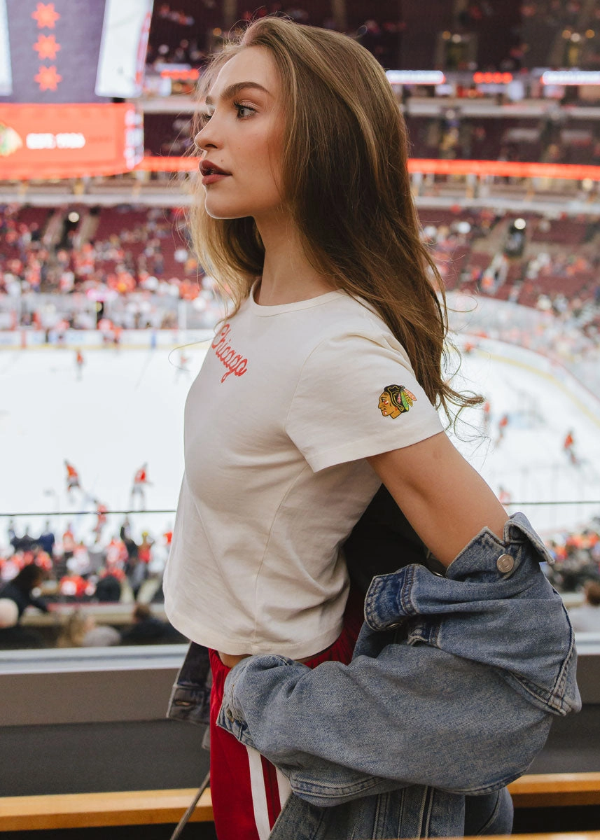 Blackhawks Script Baby Tee - Cream