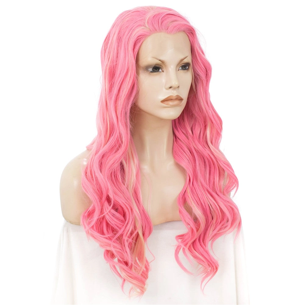Charlotte - Pink With Blonde Highlight Long Spiral Curl Synthetic Lace Front Wig