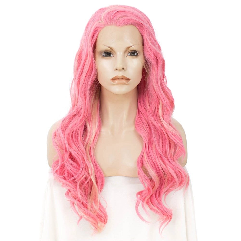 Charlotte - Pink With Blonde Highlight Long Spiral Curl Synthetic Lace Front Wig