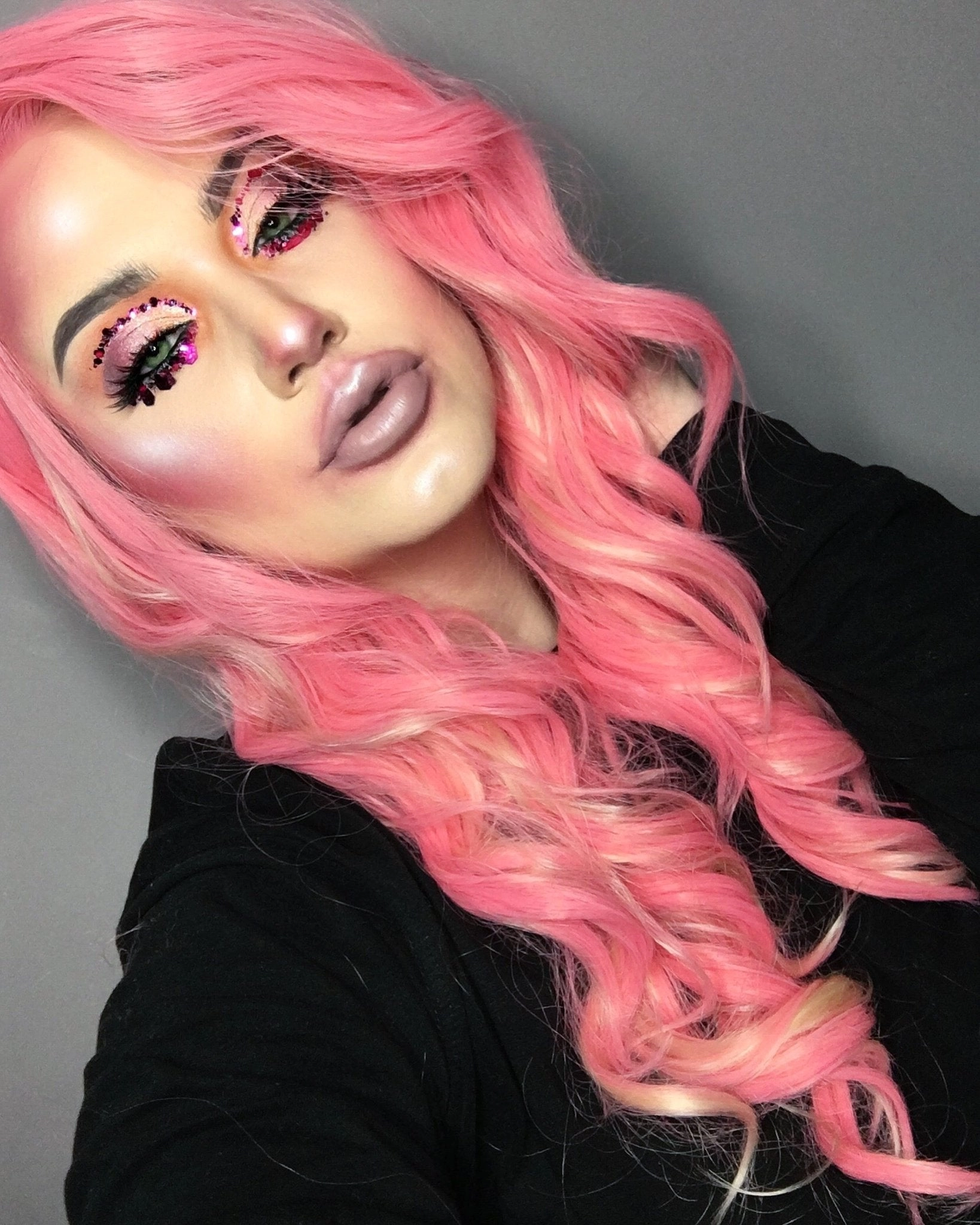 Charlotte - Pink With Blonde Highlight Long Spiral Curl Synthetic Lace Front Wig