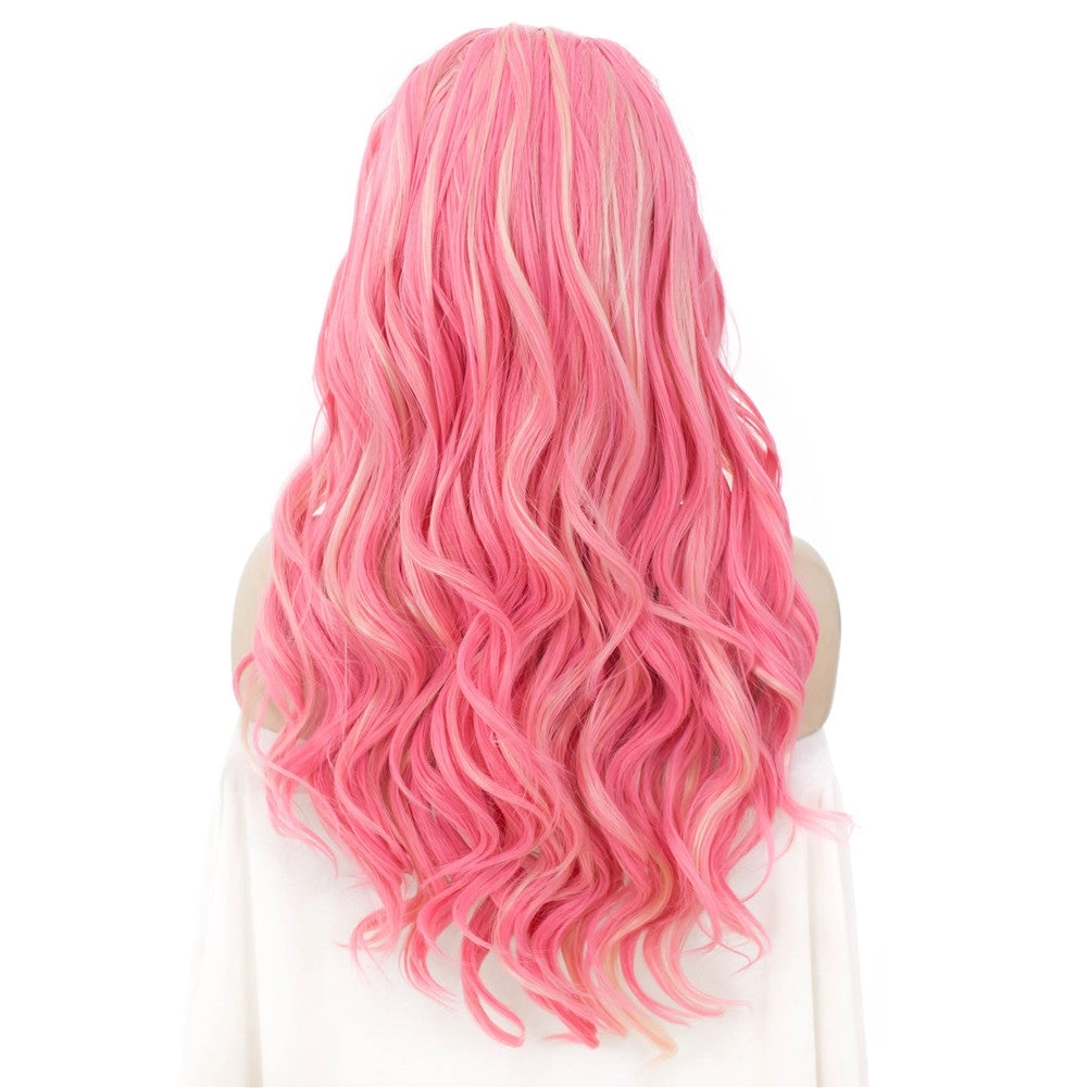 Charlotte - Pink With Blonde Highlight Long Spiral Curl Synthetic Lace Front Wig