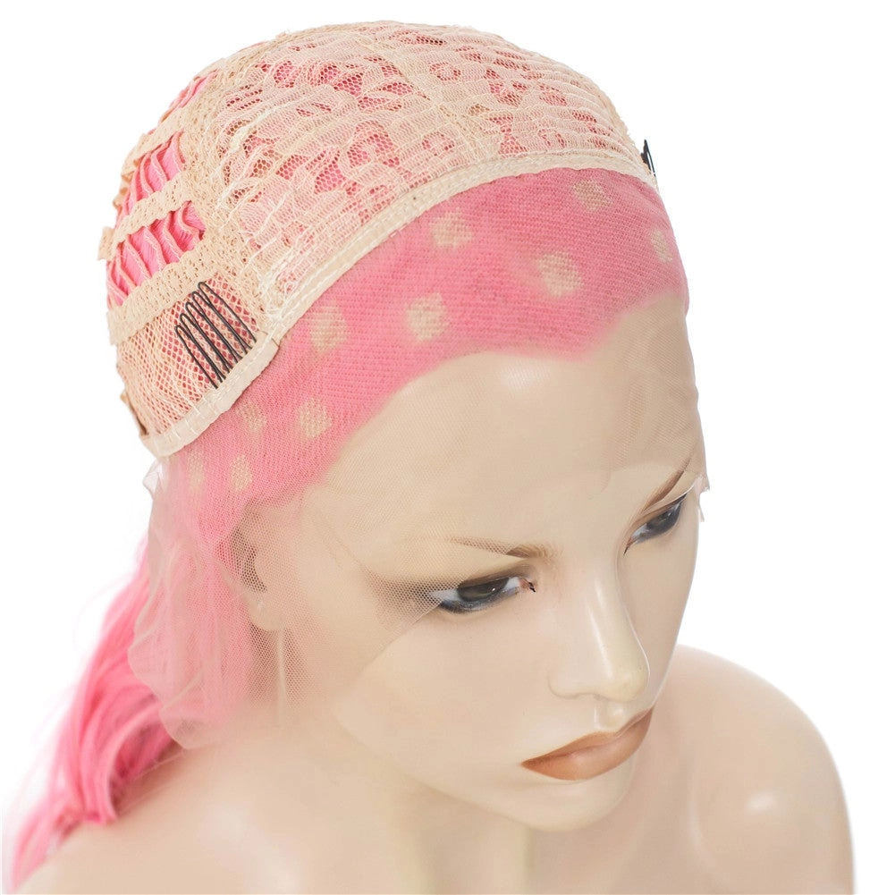 Charlotte - Pink With Blonde Highlight Long Spiral Curl Synthetic Lace Front Wig