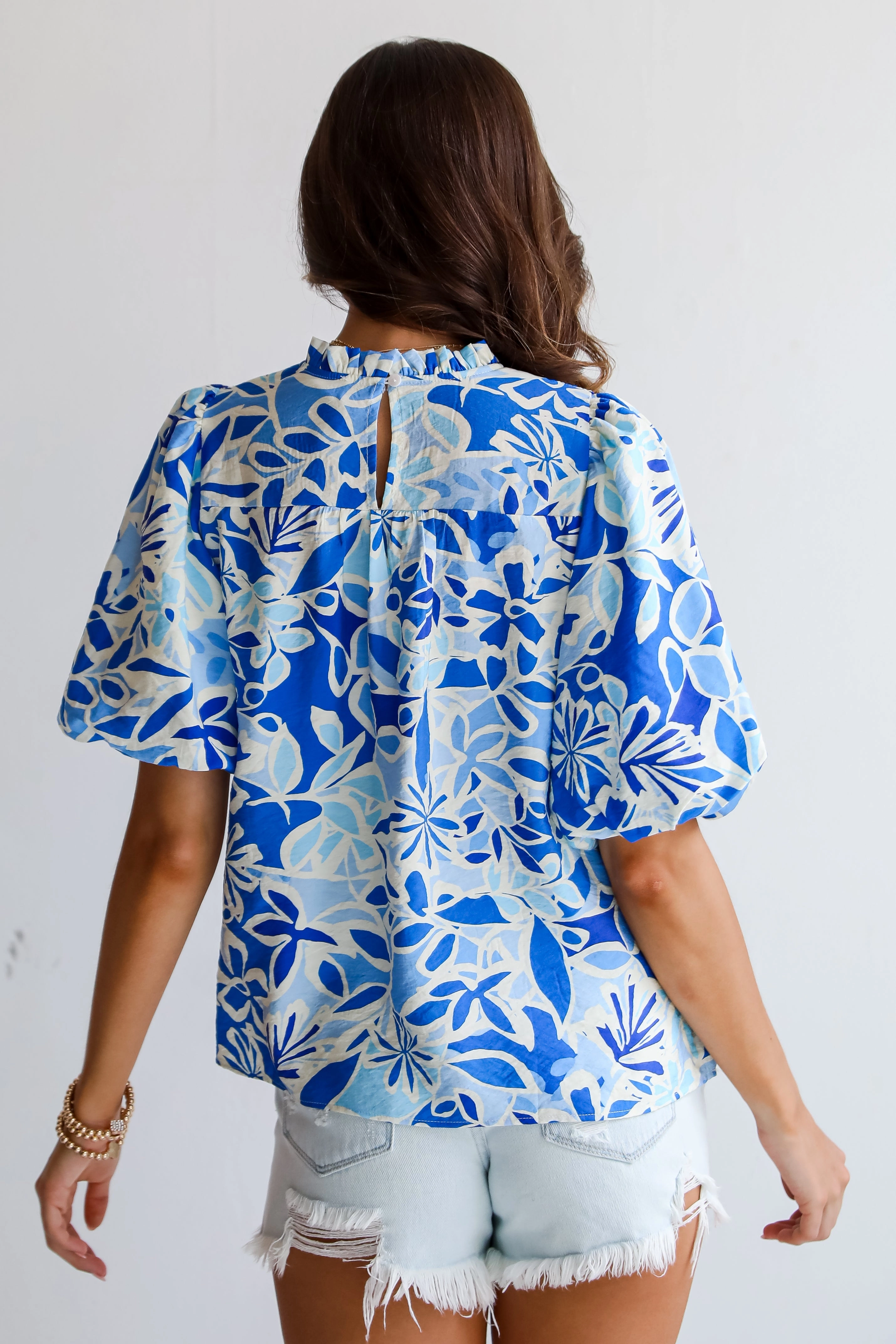 Essentially Sweet Blue Floral Puff Sleeve Blouse