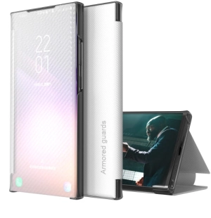 For Samsung Galaxy S21  5G Carbon Fiber Texture View Time Horizontal Flip Leather Case with Holder