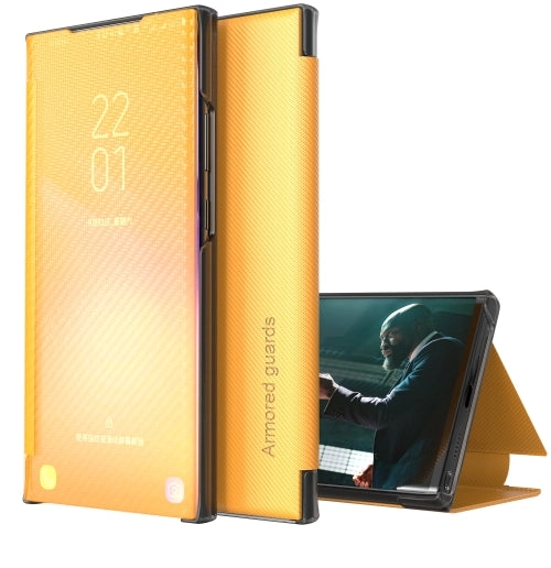 For Samsung Galaxy S21  5G Carbon Fiber Texture View Time Horizontal Flip Leather Case with Holder