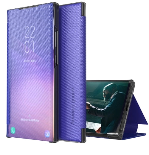For Samsung Galaxy S21  5G Carbon Fiber Texture View Time Horizontal Flip Leather Case with Holder