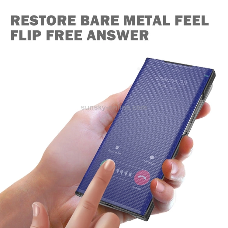 For Samsung Galaxy S21  5G Carbon Fiber Texture View Time Horizontal Flip Leather Case with Holder