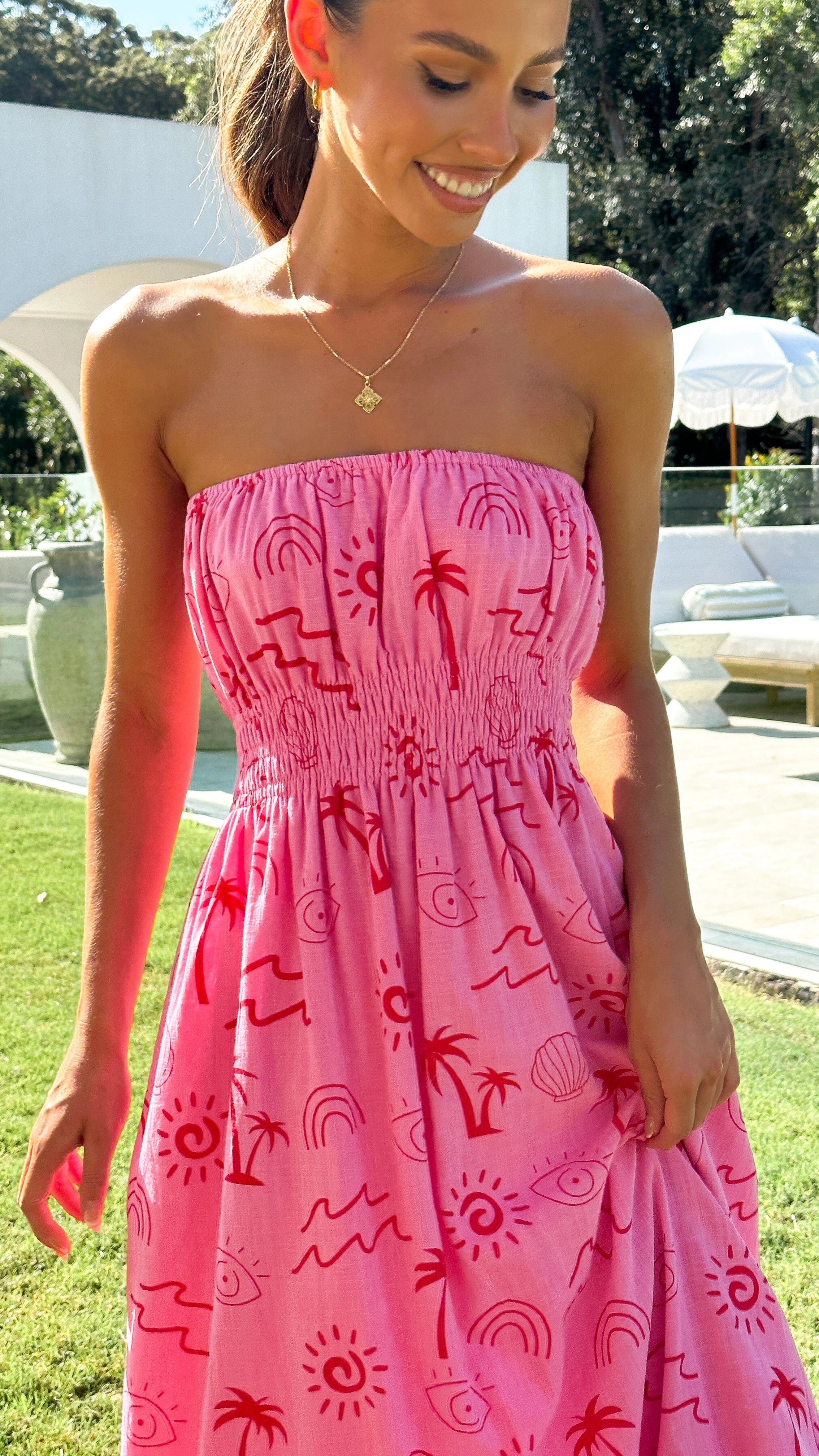 Galatia Maxi Dress - Pink/Red Wave