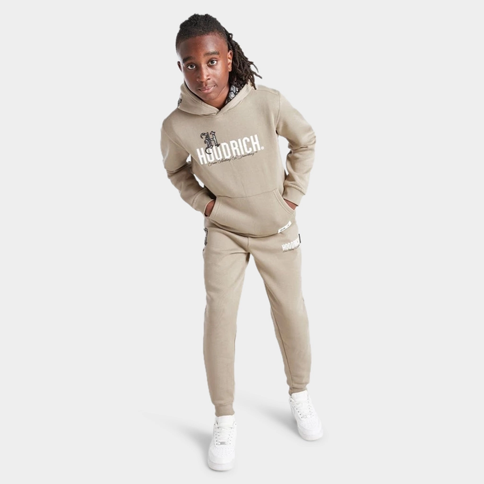 Hoodrich Junior Boys Eterno Pullover Hoodie Oxford Tan / White - Black