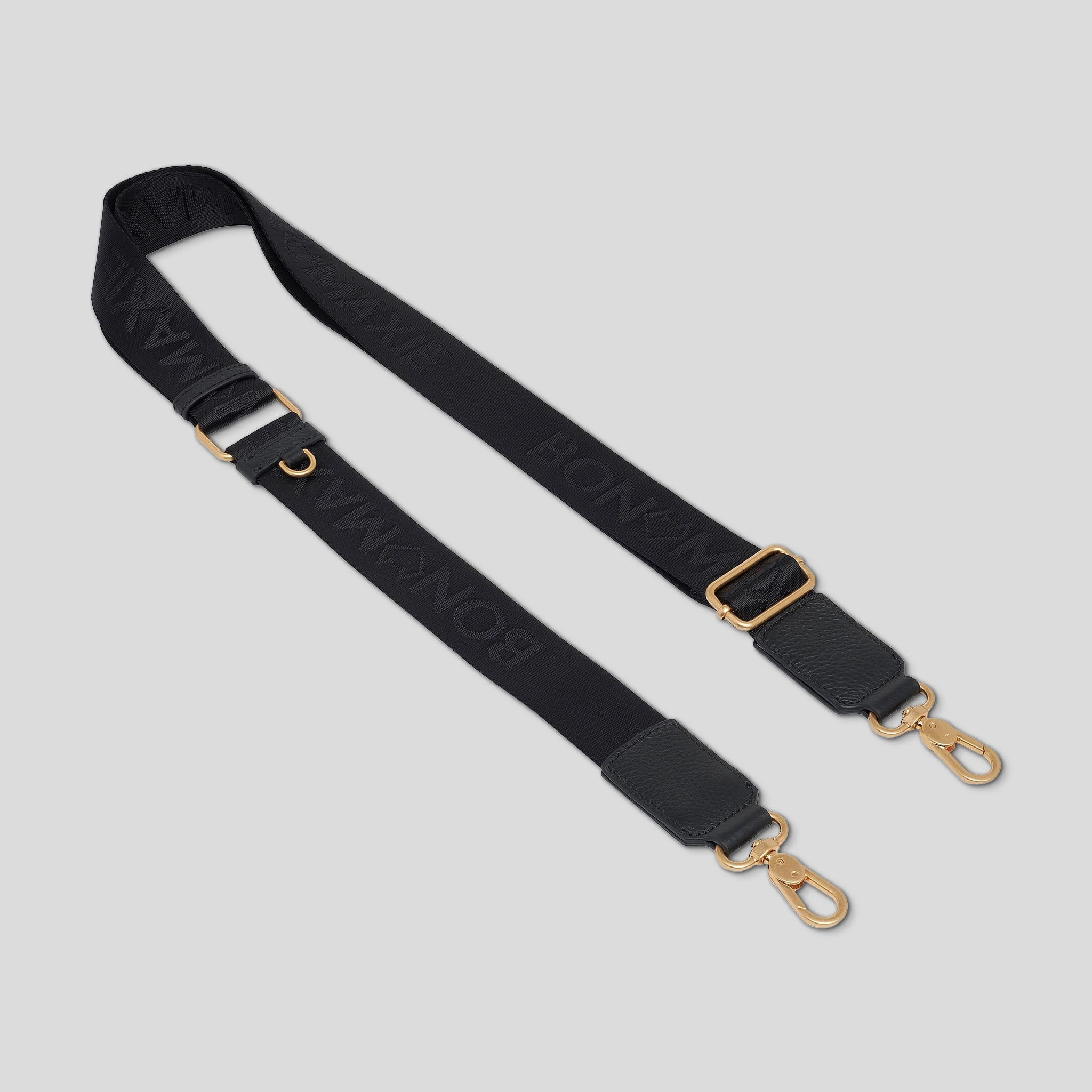 Logo Bag Strap with Leather  -- Black