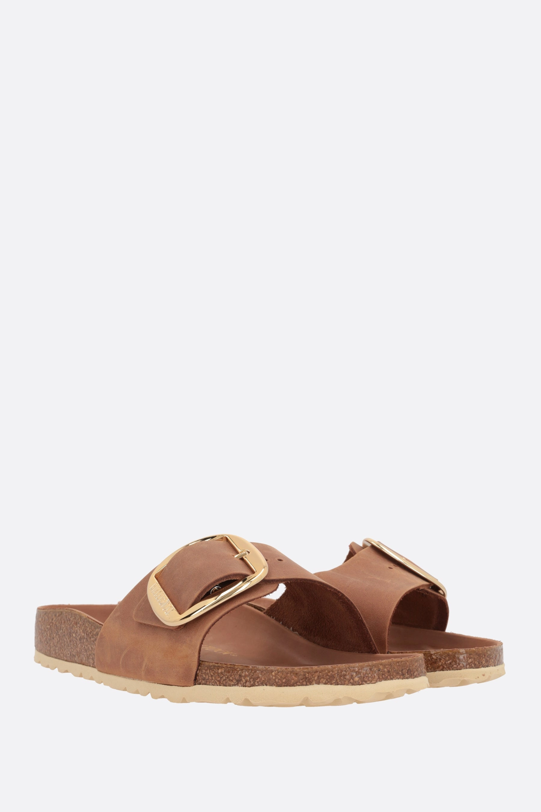 Madrid Big Buckle slide sandals in oiled leather(Narrow Fit)