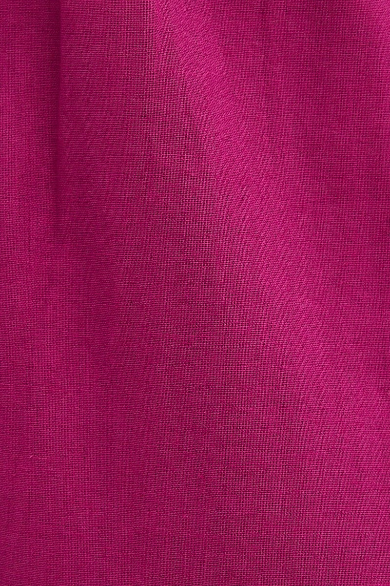 Purple Crop Top Short Sleeve Square Neck Linen Blend