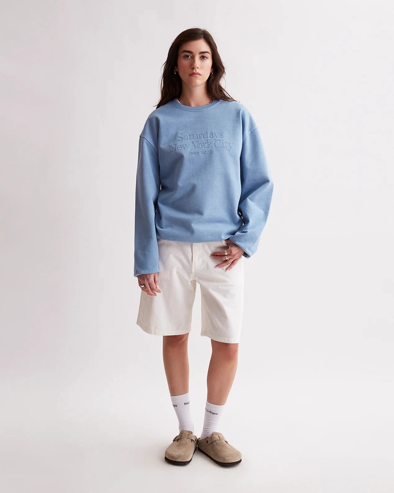Saturdays NYC - Bowery Pigment Dyed Crew in Coronet Blue