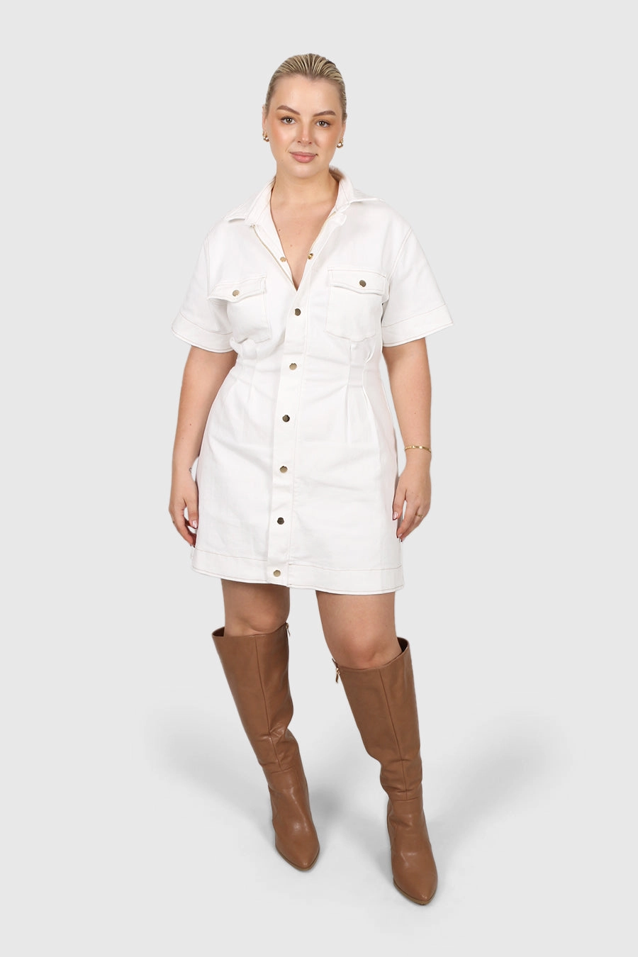 SAVEIRA DENIM DRESS WHITE