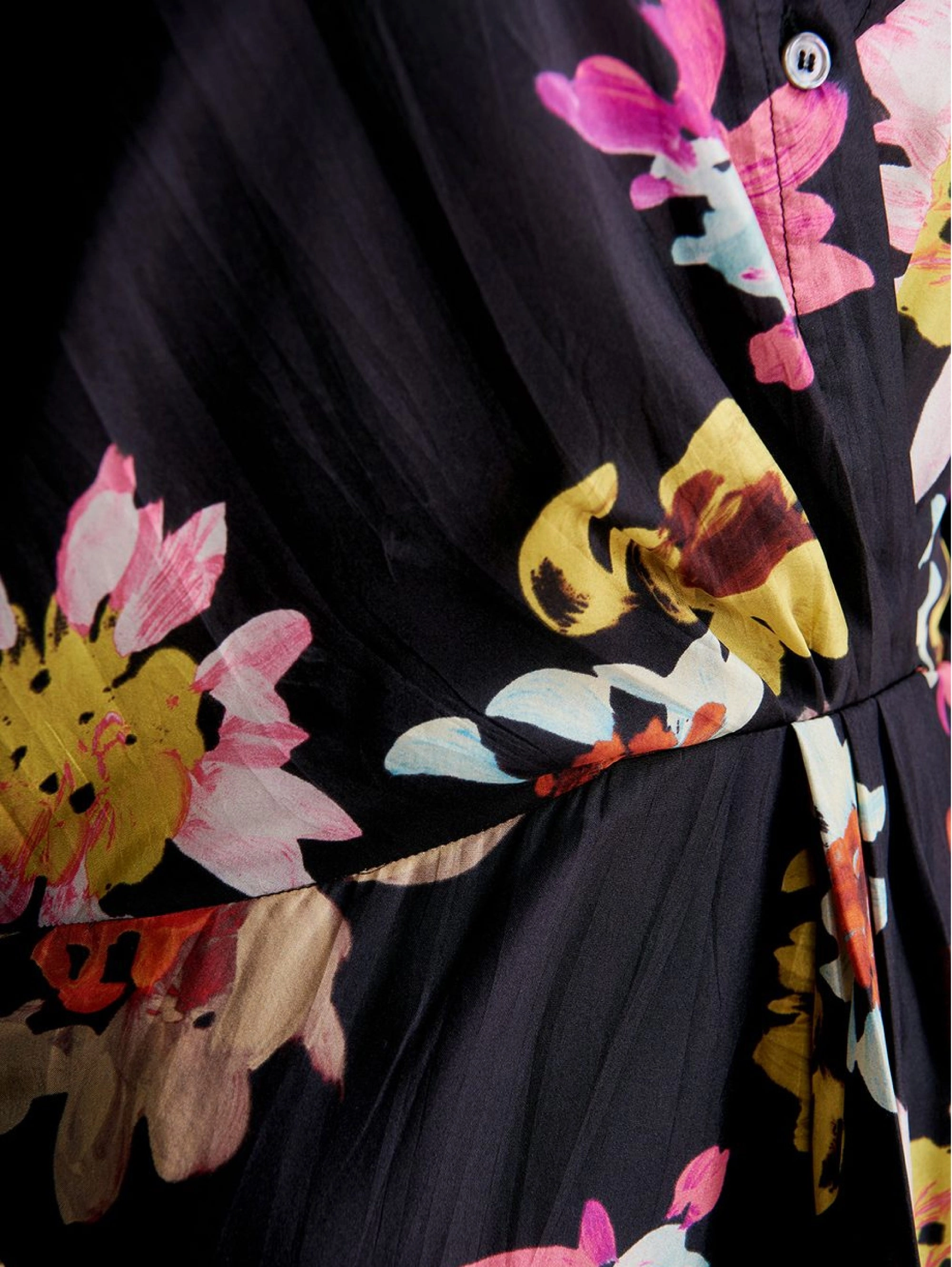 Short Dress with Black Floral Print
