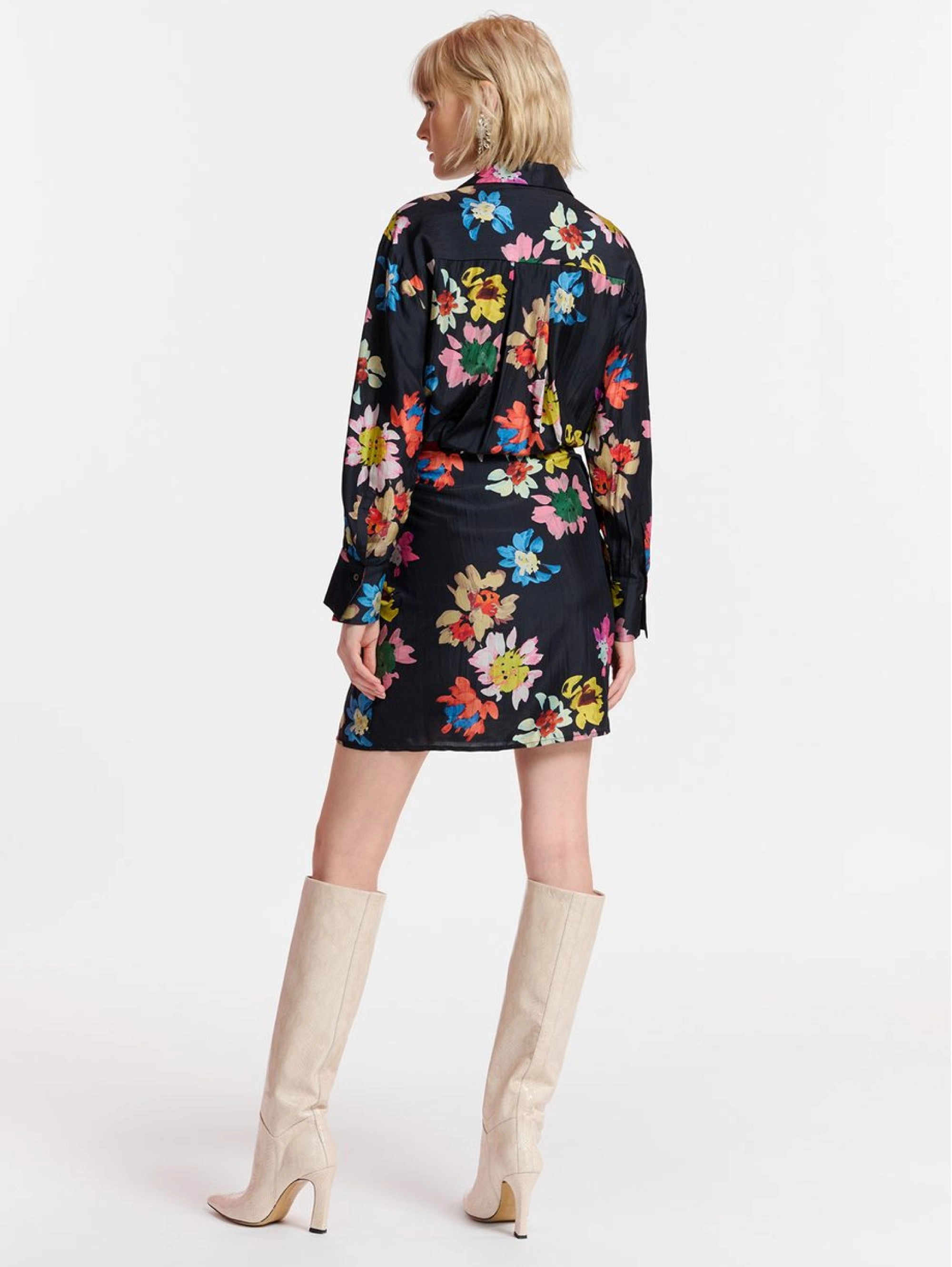 Short Dress with Black Floral Print