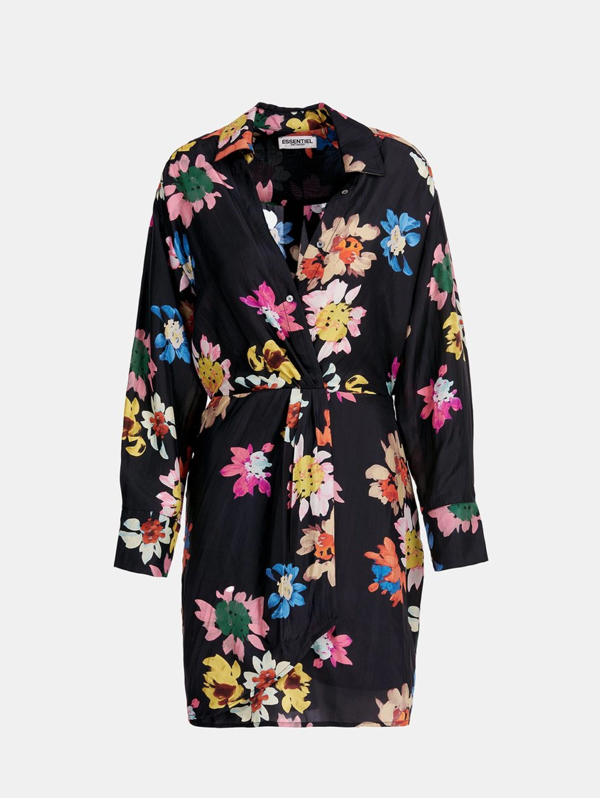 Short Dress with Black Floral Print