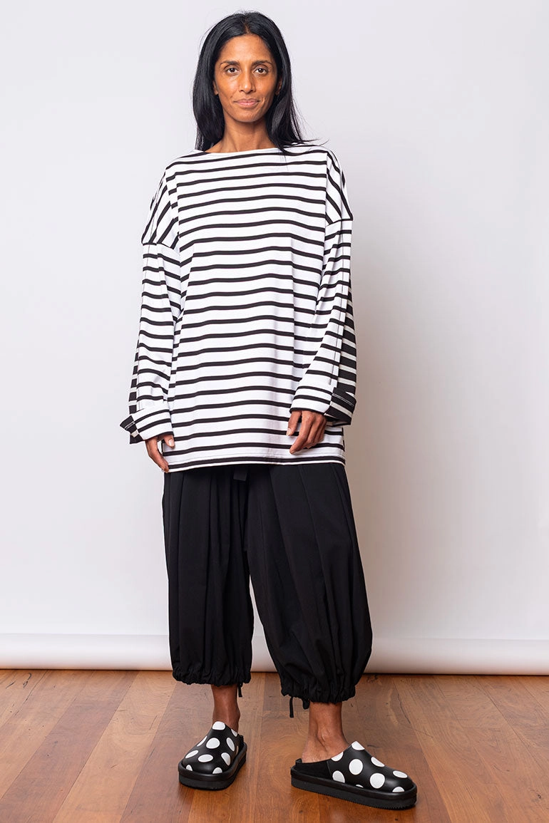 Striped Long Sleeve Cut & Sewn T-Shirt - White/Black