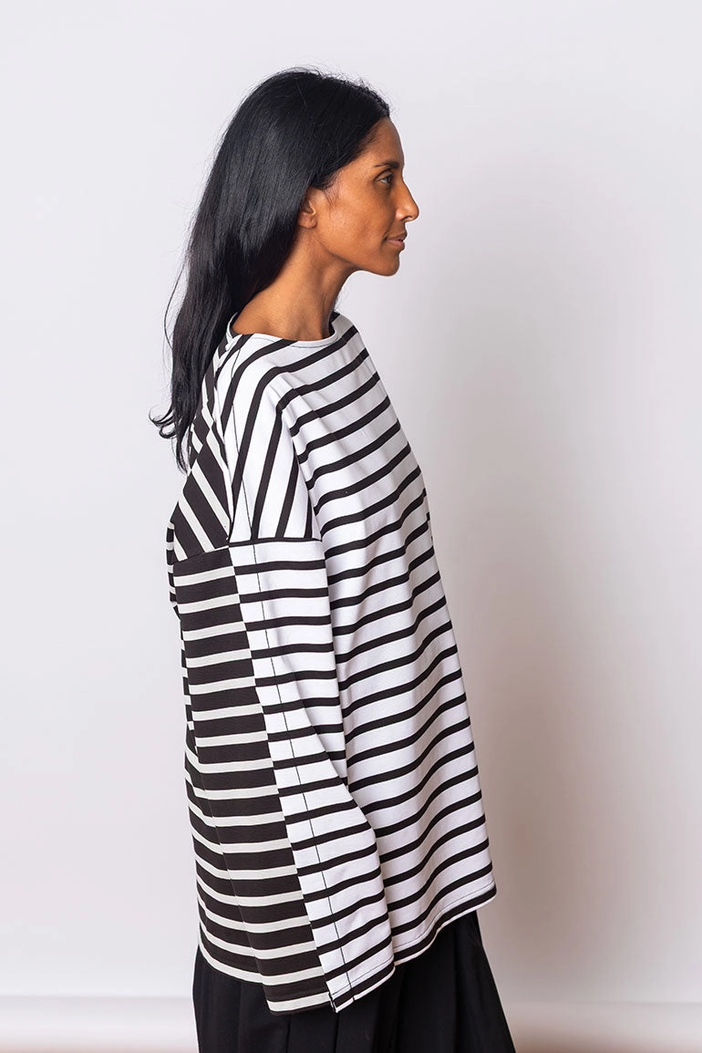 Striped Long Sleeve Cut & Sewn T-Shirt - White/Black