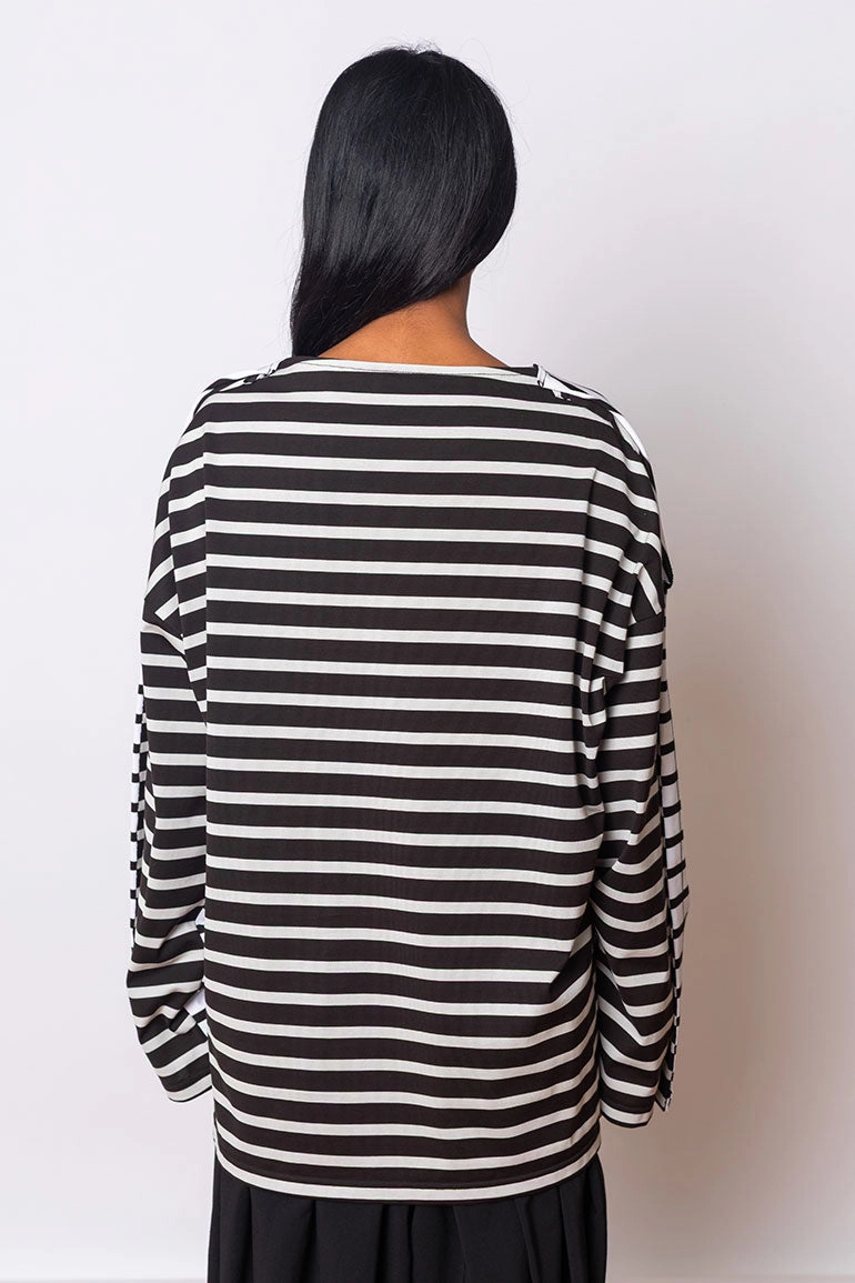 Striped Long Sleeve Cut & Sewn T-Shirt - White/Black