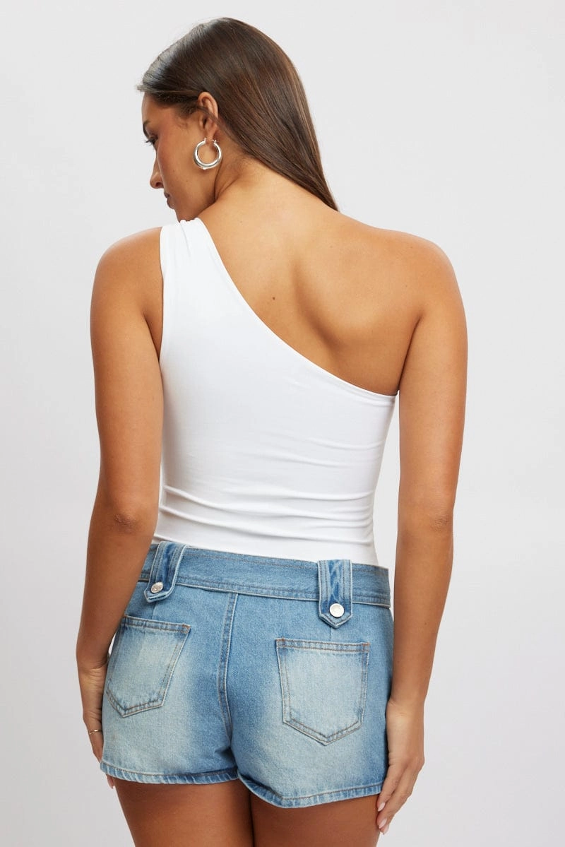 White Bodysuit One Shoulder Supersoft