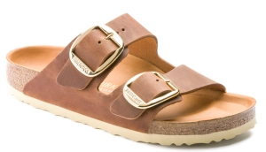 Womens Birkenstock Arizona Big Buckle Oiled Leather Sandals Cognac