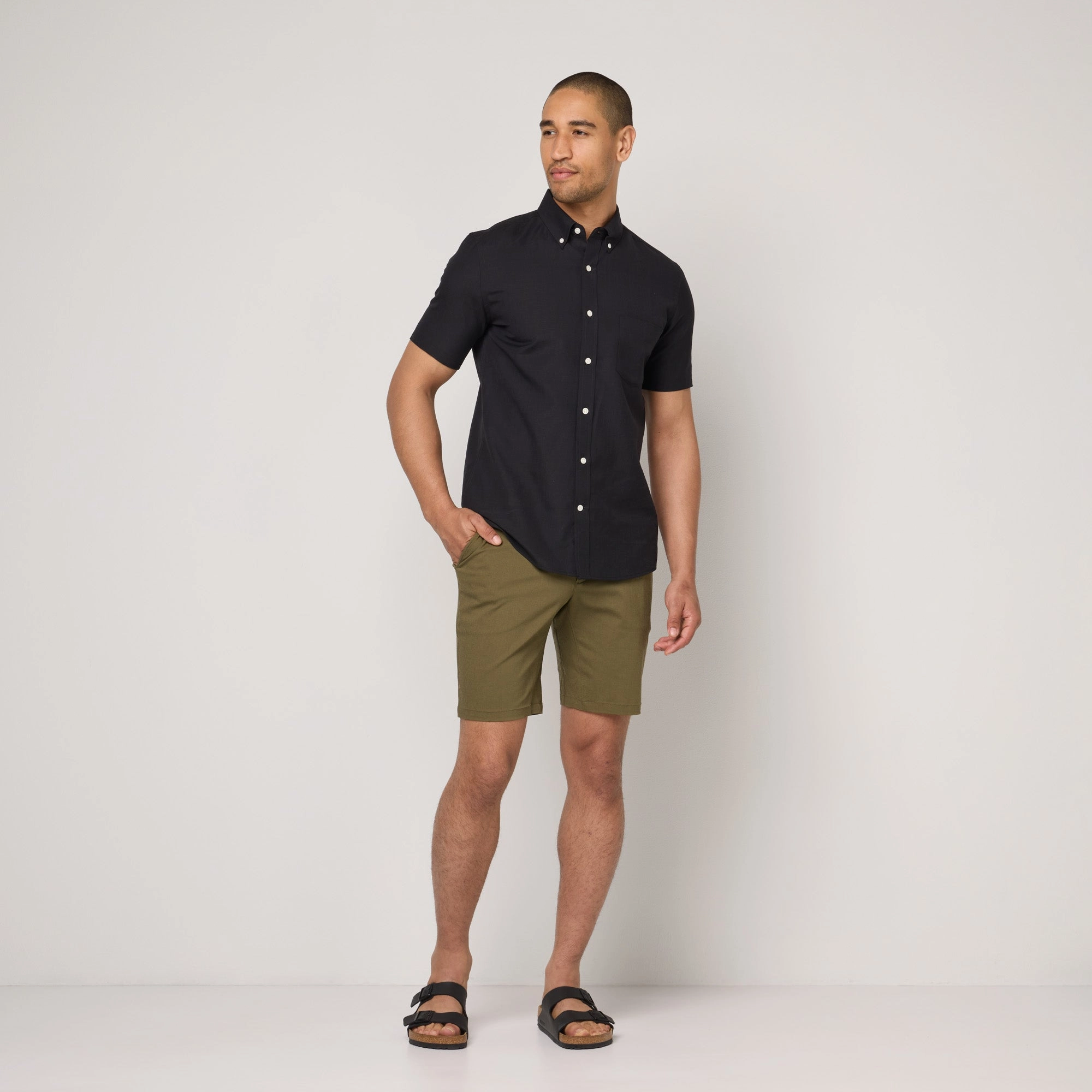 Wool Linen Short Sleeve Button-Down Shirt