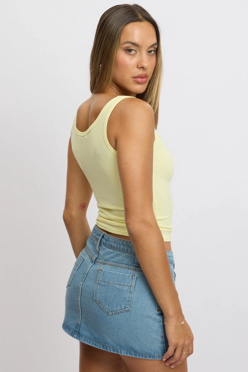 Yellow Rib Tank Button Front